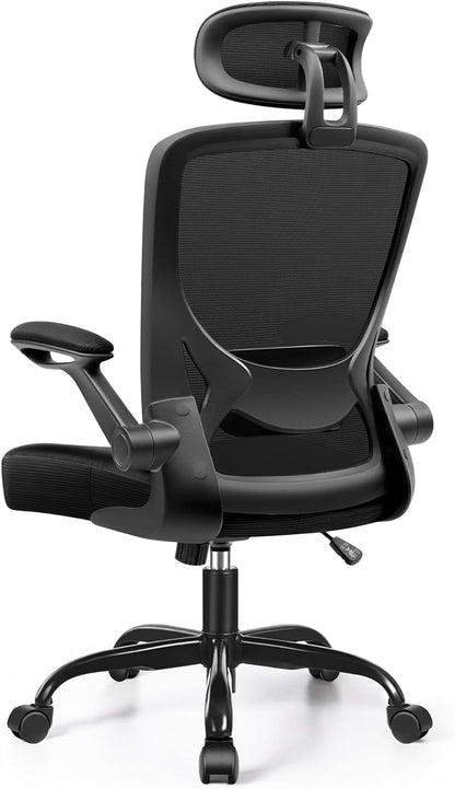 Ergonomic Office Chair, Breathable Mesh Desk Chair with Headrest and Flip-Up Arms for Office,Gaming,Computer Lumbar Support Swivel Task Chair, Adjustable Height,Black