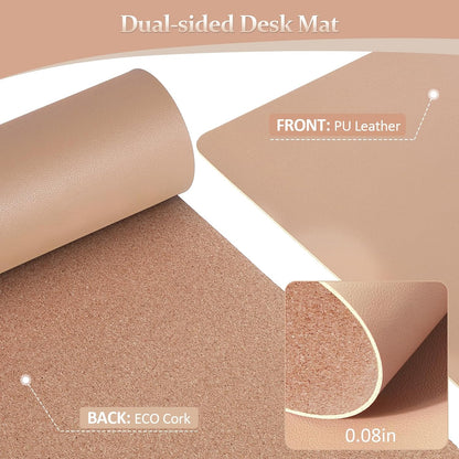 Leather Desk Pad - 24" X 14" Office Mat, Large Mouse Pad Protector, Desktop Mat, Writing Pad, Blotter, Cover (Cork+Bronze)